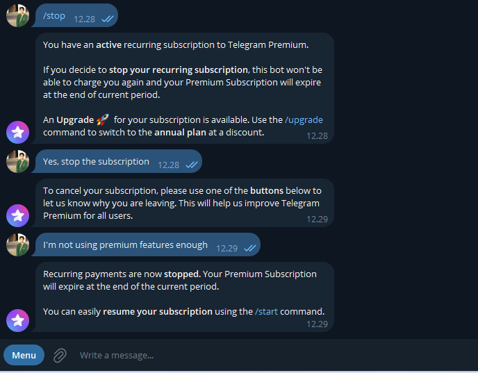 Cara Berhenti Langganan Telegram Premium Lewat Telegrambot
